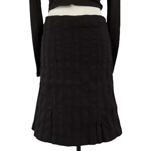 Vintage black textured striped midi skirt with slits - Picture 1 of 4